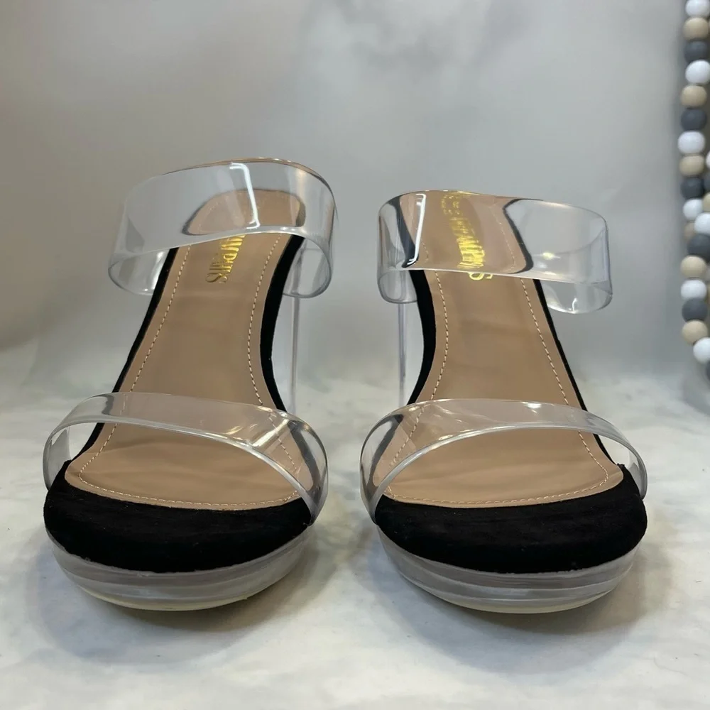 DREAM PAIRS Clear Two Strap Open Toe High Block Chunky Slip On Sandal 8.5